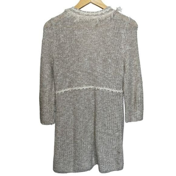 Nic & Zoe Open Knit Beige Cardigan With Fringe Trim 3/4 Sleeves Women's Size S - Picture 2 of 11